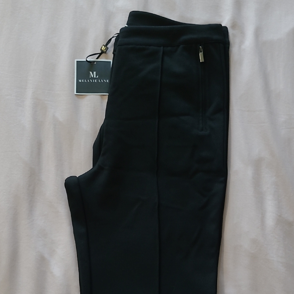 Melanie Lyne Black Pintuck Straight-Leg Pants Size Medium